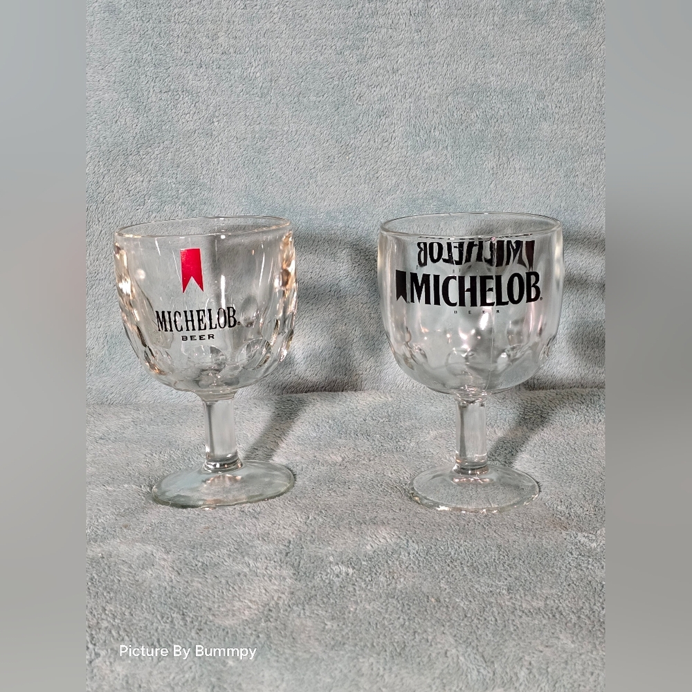 1 Vintagr Very Rare All Black & 1 Vintage Michelob beer goblet glasses